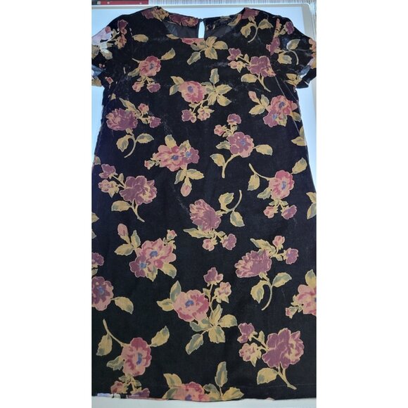 Massimo Fabbro Italy Dress 6 Shift Black Velvet Wine Green Floral Burnout Lined - Picture 5 of 12